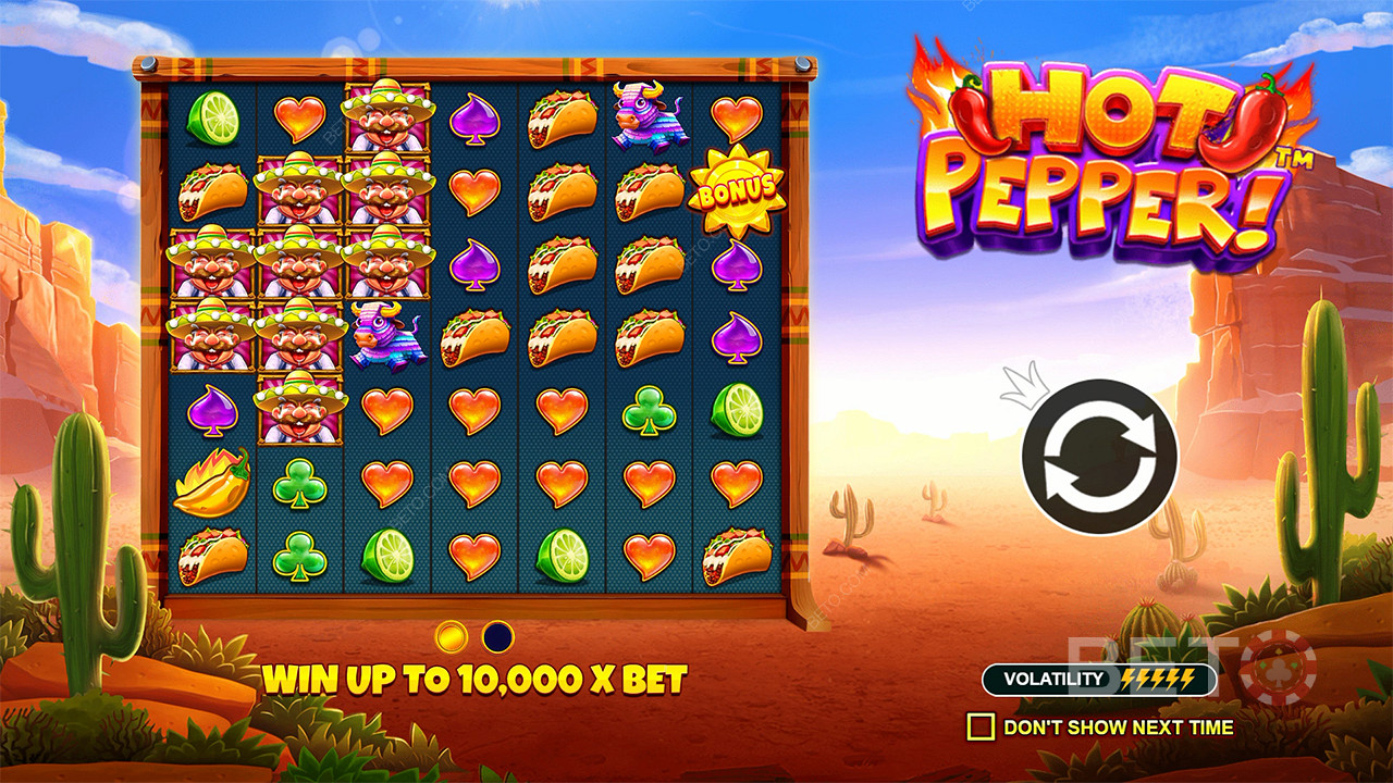 Максимальный выигрыш в размере 10 000x от вашей ставки ждет вас в игровом автомате Hot Pepper