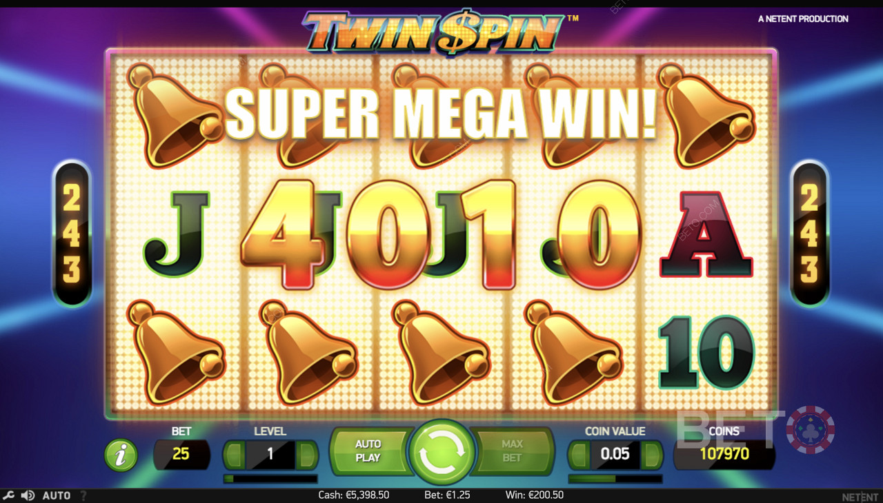 Выигрыш супер-мега выигрыша в Twin Spin