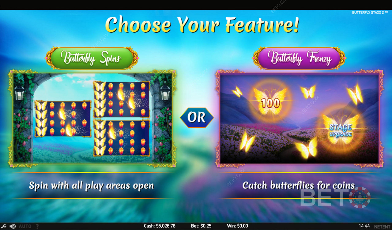 Выберите одну из двух удивительных игр - вращение или режим ловли бабочек
