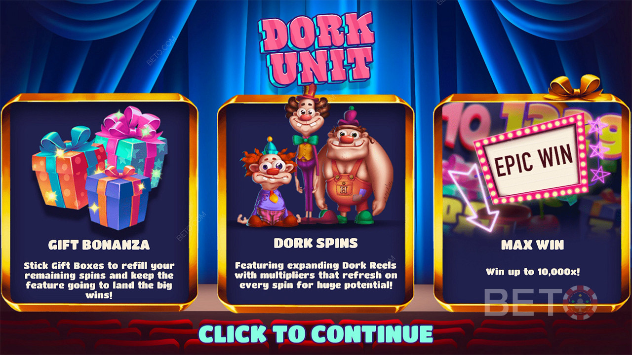 Насладитесь 2 фантастическими бонусными играми и высоким максимальным выигрышем в игровом автомате Dork Unit