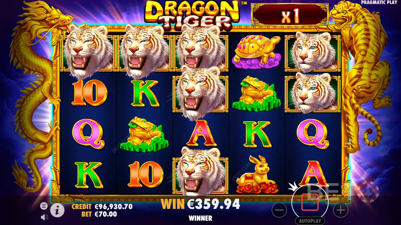 Множители вступают в игру во время бонусных бесплатных вращений в онлайн слоте Dragon Tiger