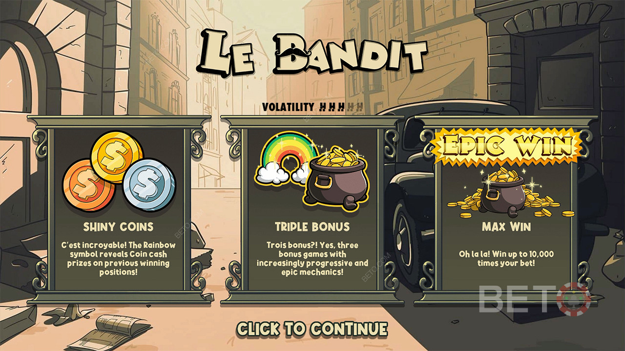 Три бонуса и денежные призы помогут вам выиграть 10 000x от вашей ставки в слоте Le Bandit