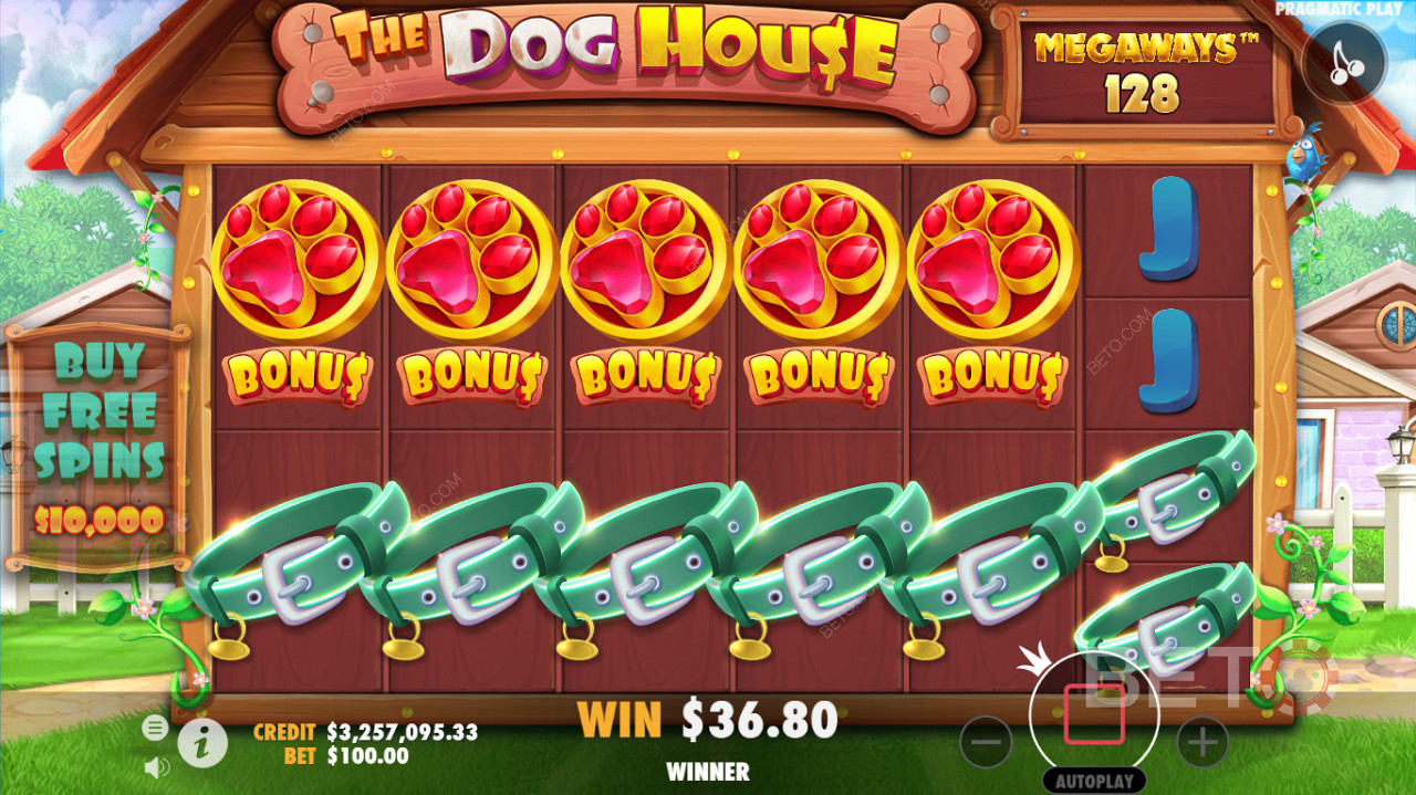 Подробный интерфейс игрового процесса слота The Dog House Megaways в казино