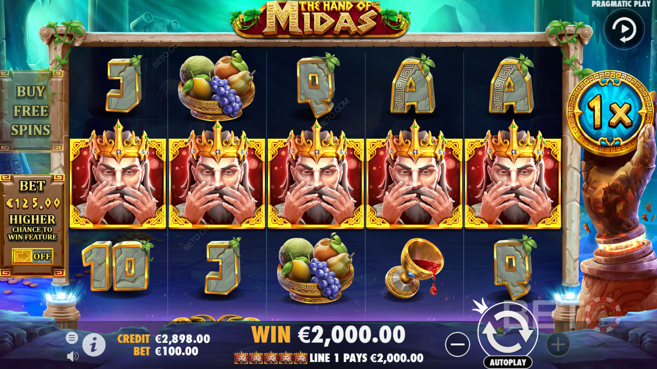 5 символов короля Мидаса приносят большие выплаты в видеослоте Hand of Midas Video Slot