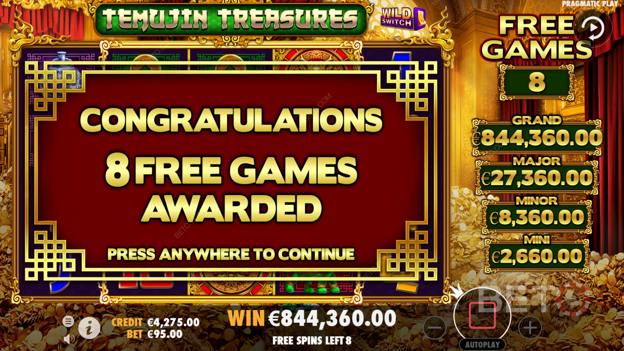 Бонусные функции, такие как Lucky Wheel, могут принести вам бесплатные вращения в игре Temujin Treasures