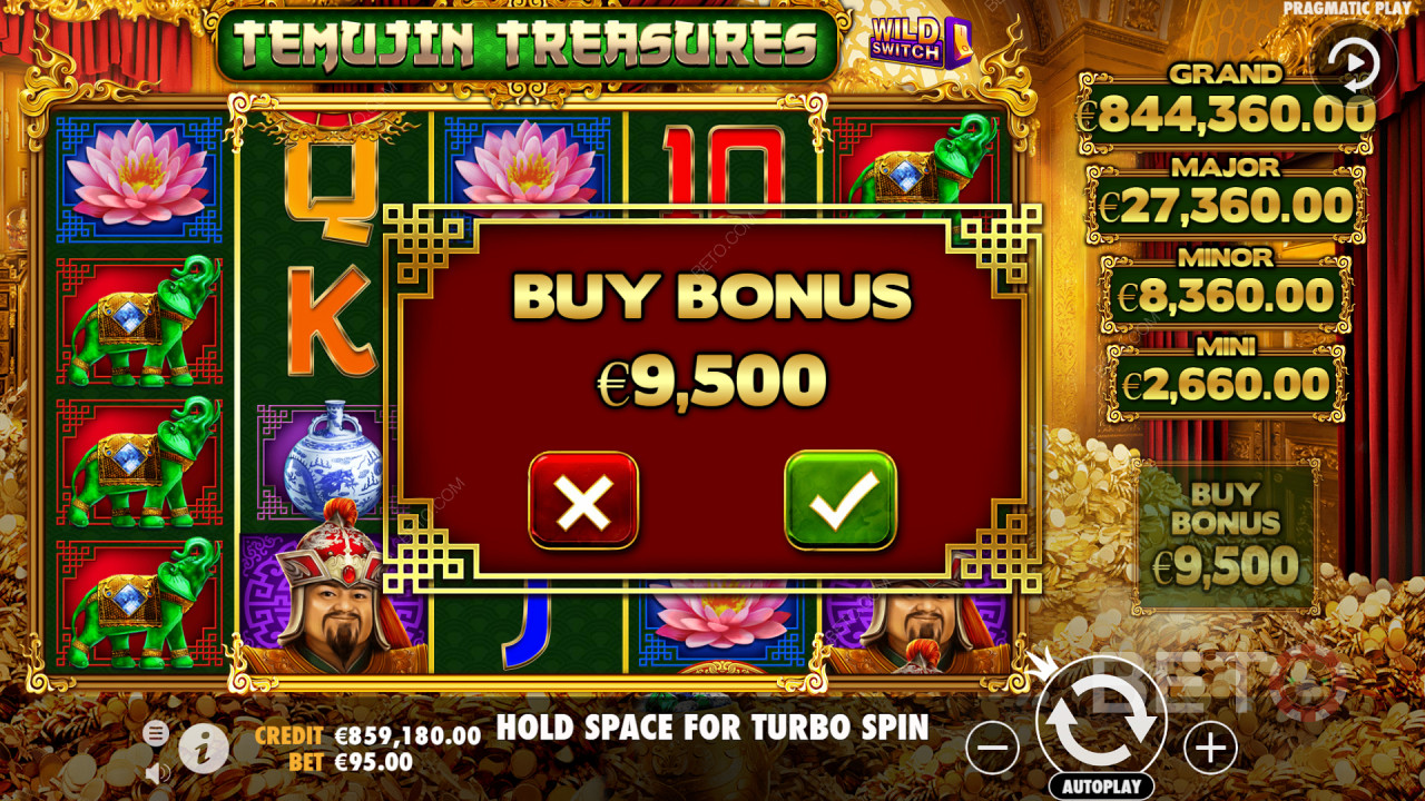 Денежные призы могут дать вам выплаты от 100x до 5000x в игре Temujin Treasures
