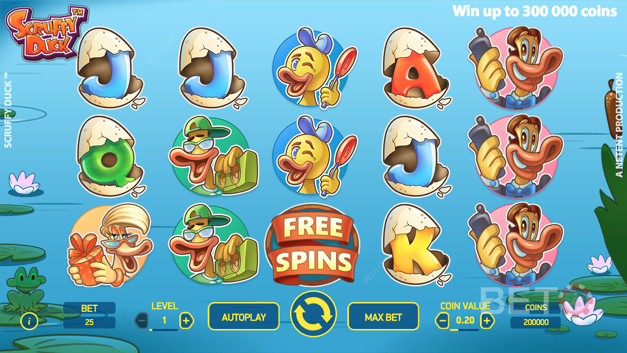 Scruffy Duck предлагает вам 5 различных функций бесплатных вращений