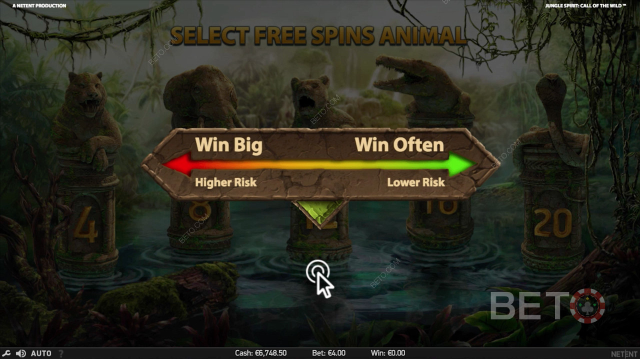 Выберите животное во время бесплатных вращений в Jungle Spirit: Call of the Wild