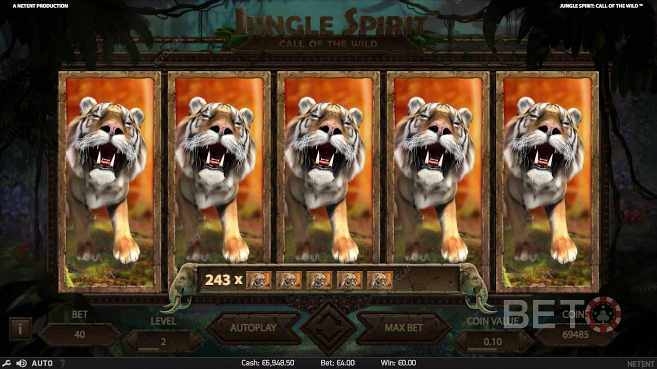 Главный выигрыш во время бесплатных вращений в игре Jungle Spirit: Call of the Wild