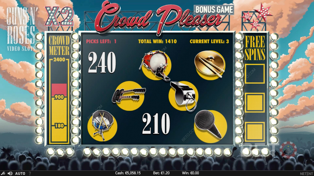 Уникальная бонусная игра Crowd Pleaser Bonus Game в Guns N
