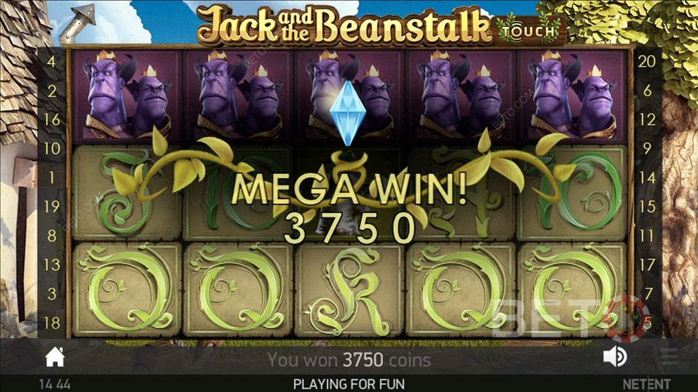 Получение прибыльного мега выигрыша в игре Jack and the Beanstalk