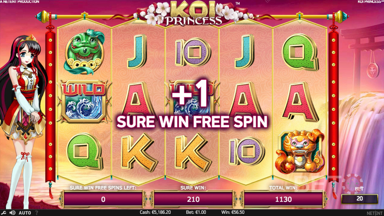 Выигрыш бесплатных спинов в игре Koi Princess