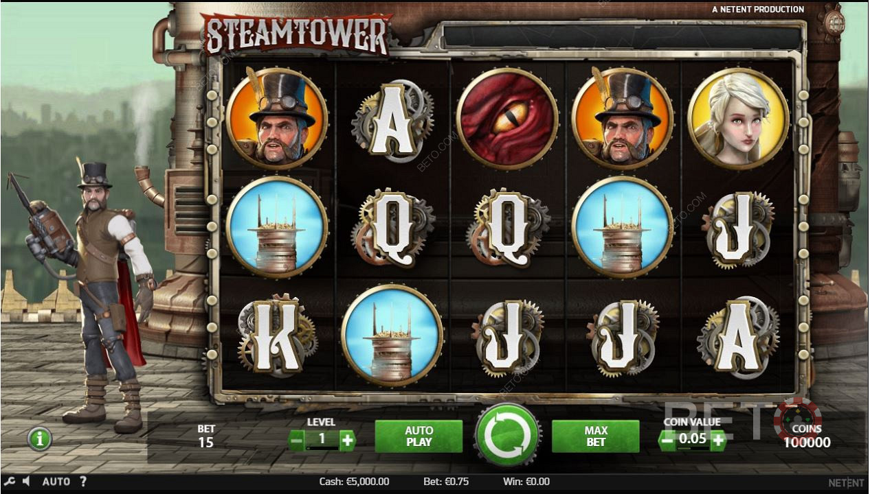 Геймплей онлайн слота Steam Tower