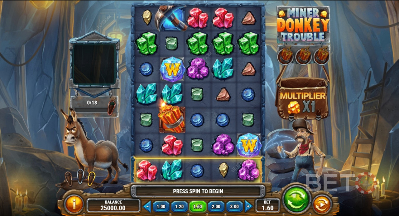 Высокооплачиваемые и низкооплачиваемые символы в игре Miner Donkey Trouble
