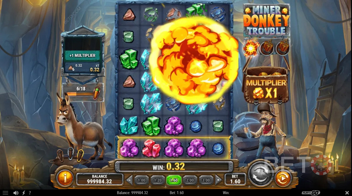 Выигрыш хороших выплат в шахтерской игре Donkey Trouble
