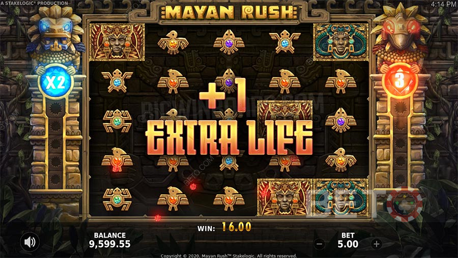 Бонусные функции Mayan Rush включают бесплатные спины, множитель и функцию азартных игр