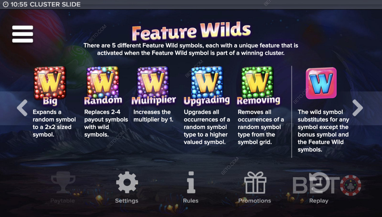 Особенность Wilds в видеослоте Cluster Slide