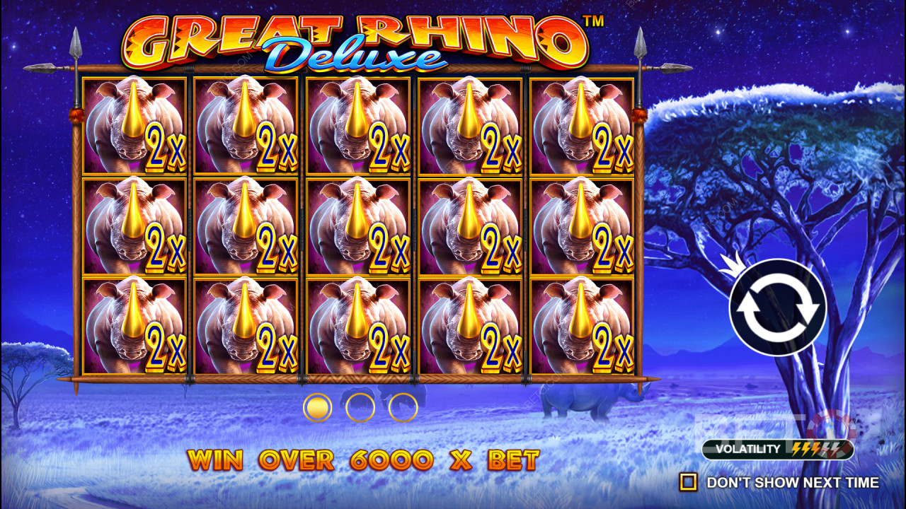 Выиграйте 6,242x вашу ставку в слоте Great Rhino Deluxe!