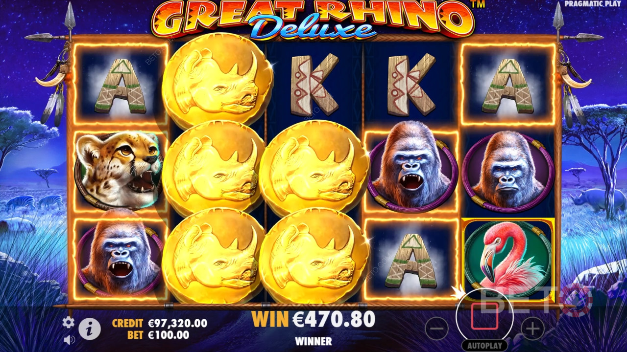 Бонусные функции, объясненные в Great Rhino Deluxe по Pragmatic Play