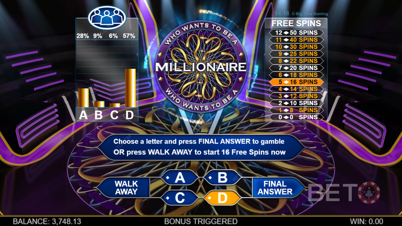 Who Wants To Be A Millionaire Megaways - Время идет, спросите у зрителей или позвоните другу, хотите ли вы стать следующим миллионером!