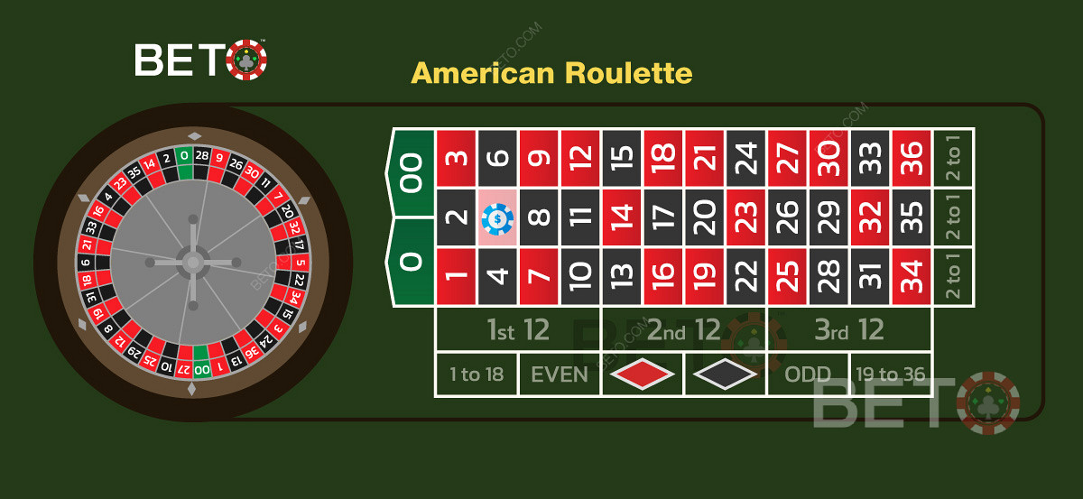 Системы ставок и варианты ставок из европейской рулетки могут быть использованы в американской игре.
