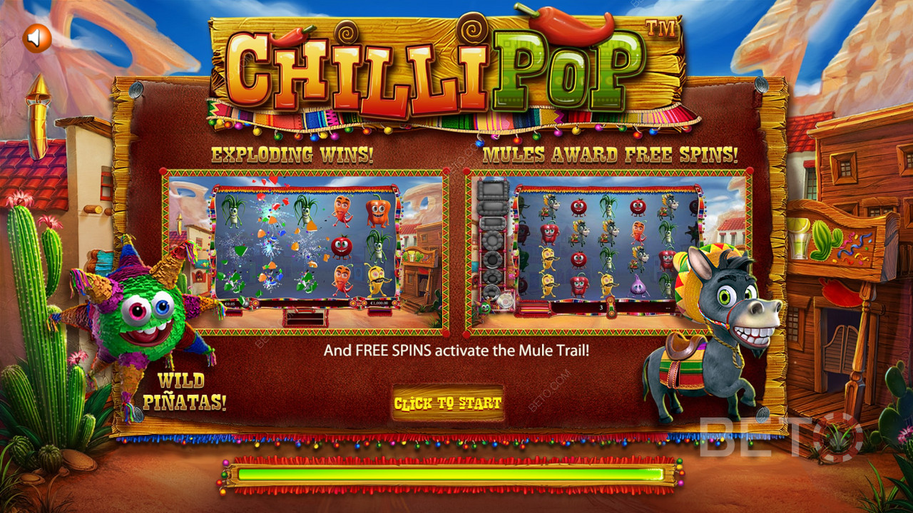 Вступительный экран мексиканской тематической игры ChilliPop slot