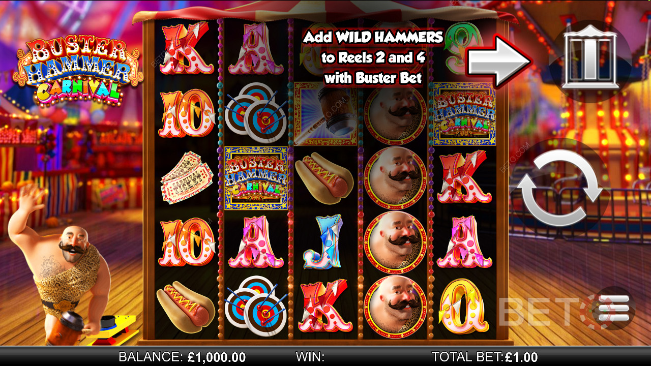 Buster Hammer Carnival - испытайте могущественные бесплатные вращения и функцию Gold Wild Hammer - слот от Reel Play