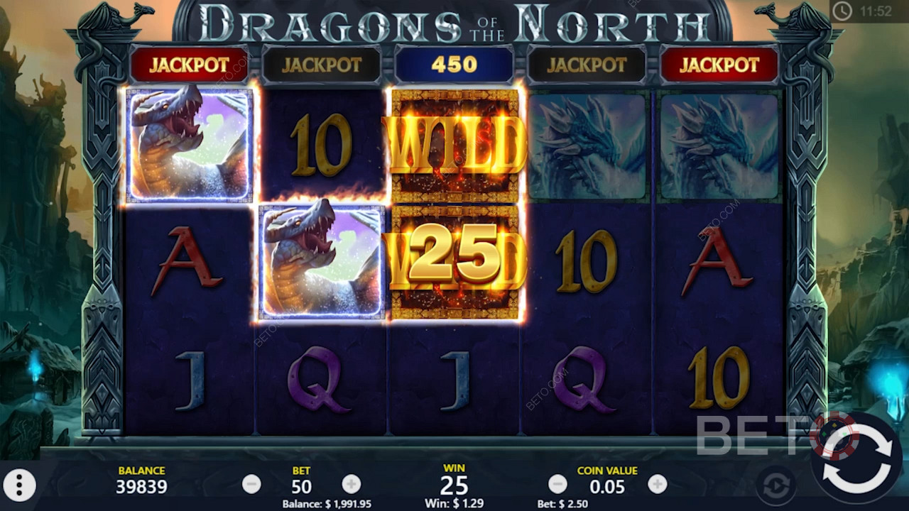 Дикие символы помогут вам создать больше выигрышей в онлайн-слоте Dragons of the North