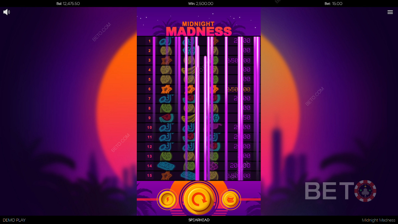 Блестящие неоновые изображения в игре Midnight Madness