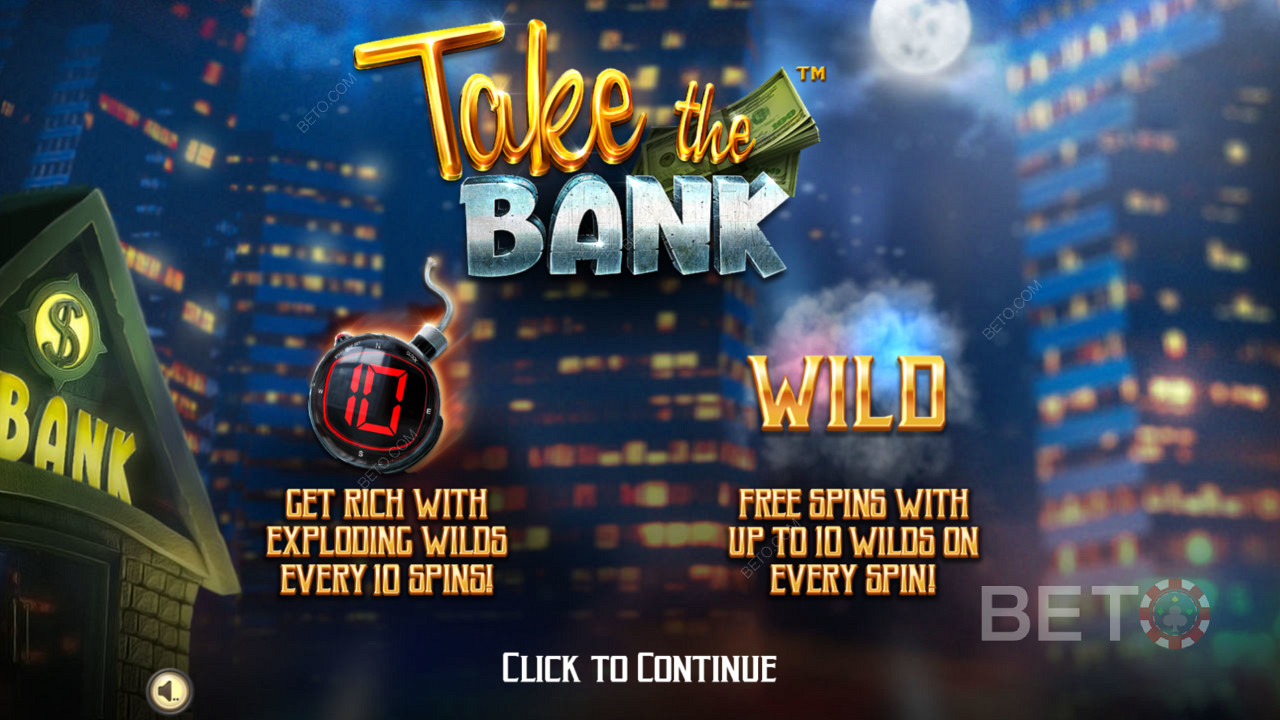 Вступительный экран игры Take The Bank - Get Rich со взрывающимися Wilds