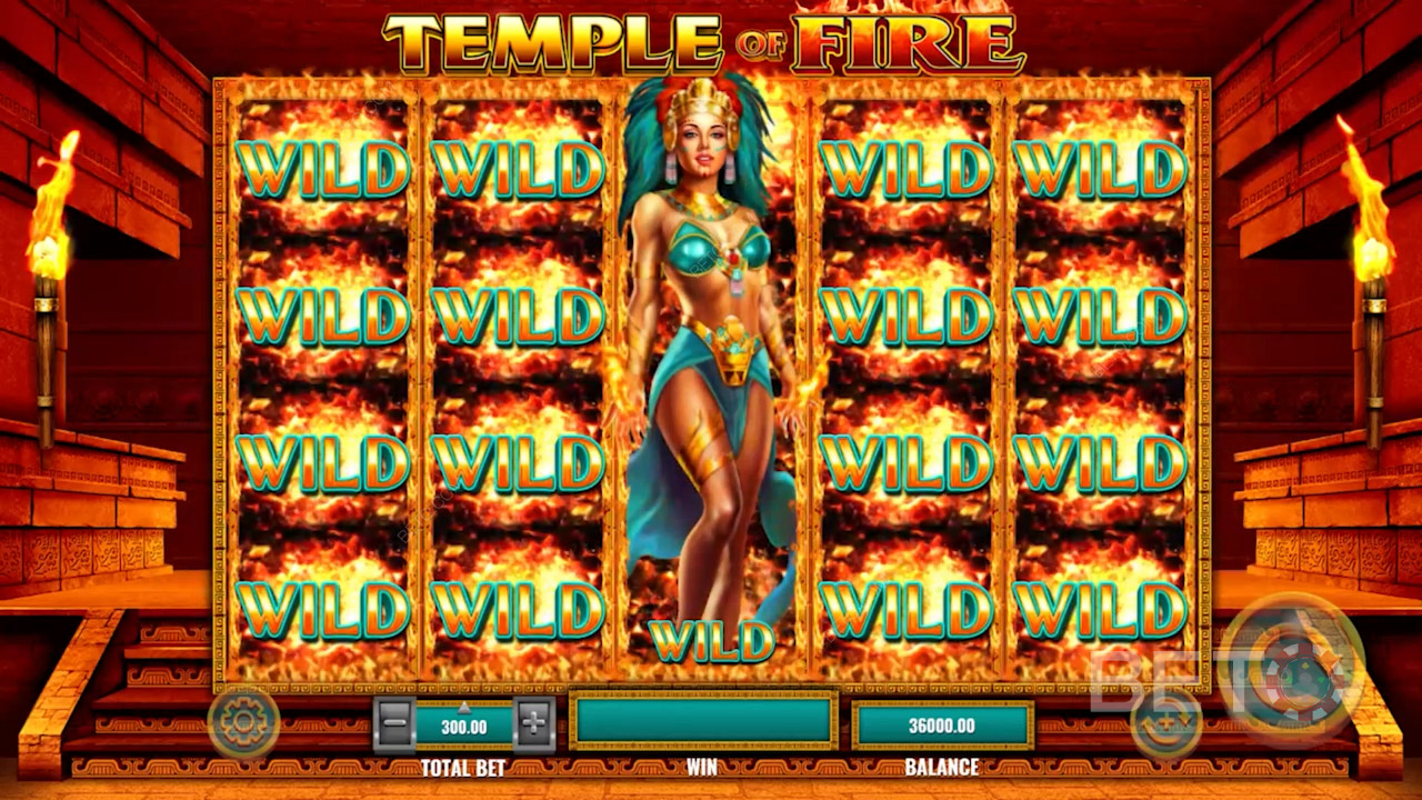 Сила расширяющегося Wild в видеослоте Temple of Fire