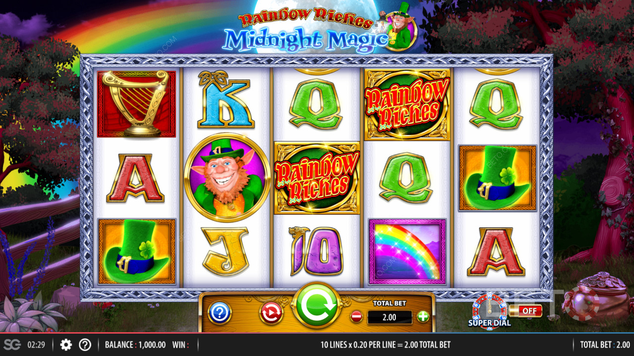 Игровая сетка 5x3 в Rainbow Riches Midnight Magic