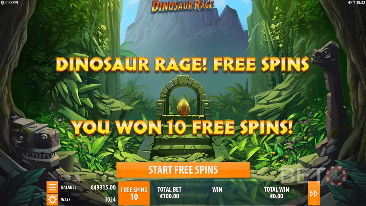 Выигрышные бесплатные спины в игре Dinosaur Rage