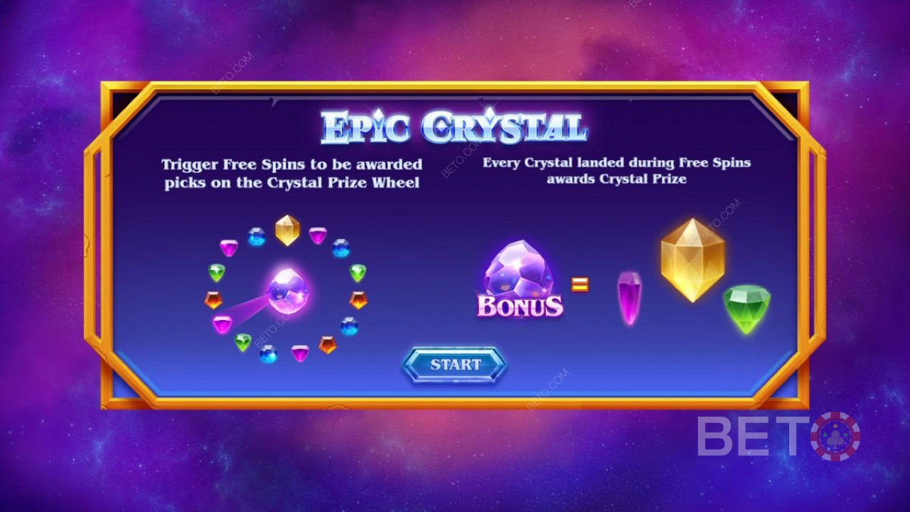 Интро-экран игры Epic Crystal - бонус и бесплатные вращения
