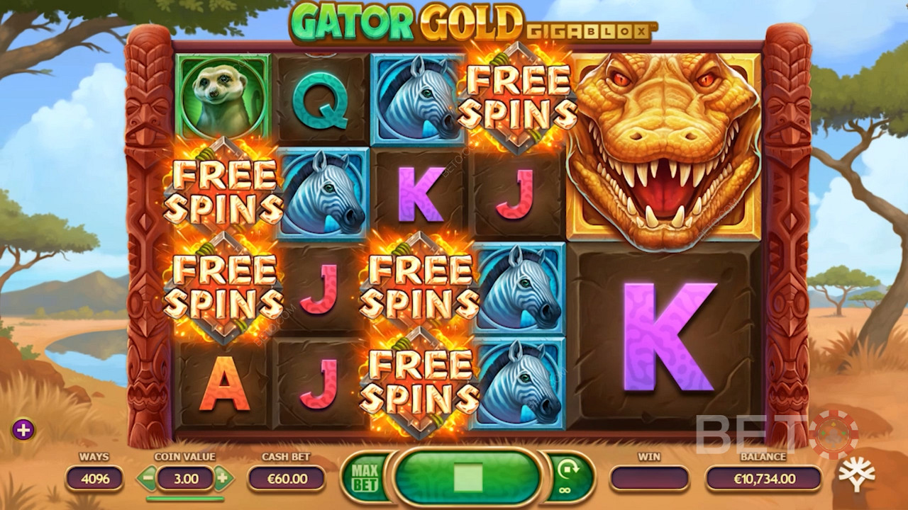 Gator Gold Gigablox - встретьте щелкающего золотого аллигатора с выигрышами до x20.000!