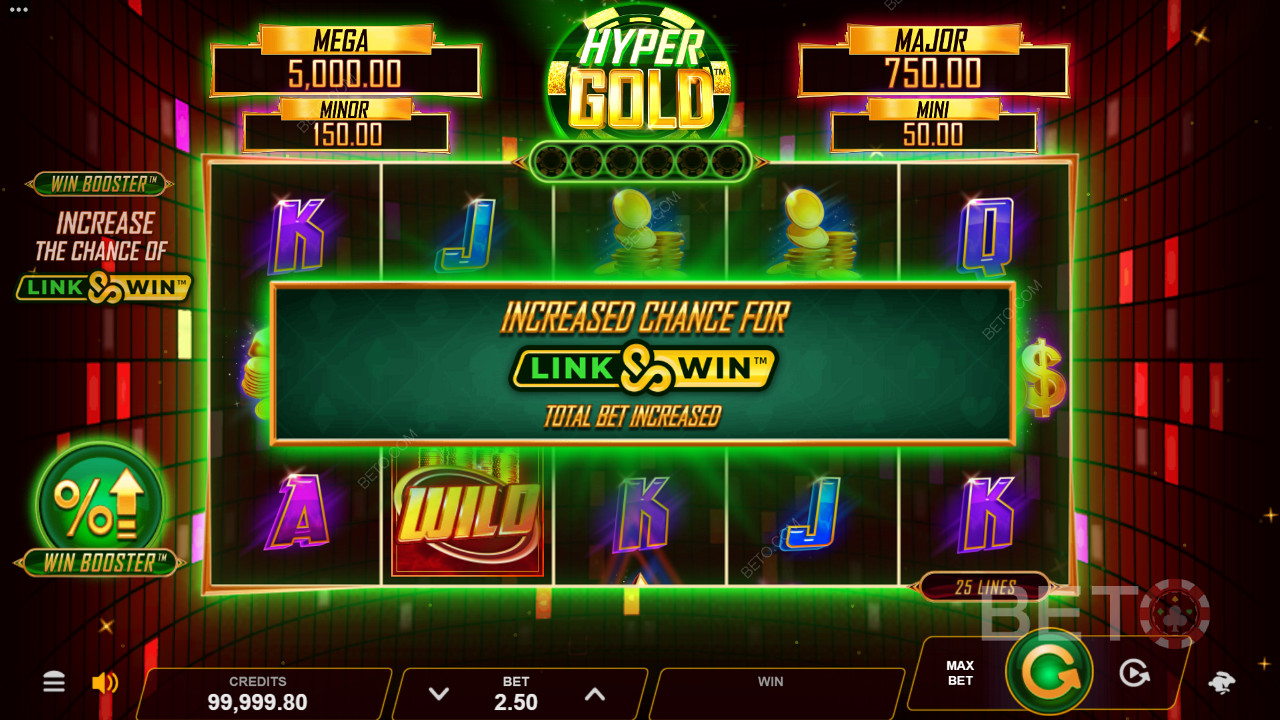 В Hyper Gold есть бонусные функции Win Booster и Link & Win Bonus, которые подарят вам острые ощущения.