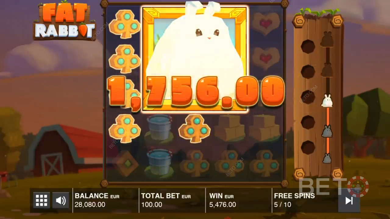 Выигрыш огромной выплаты в игре Fat Rabbit