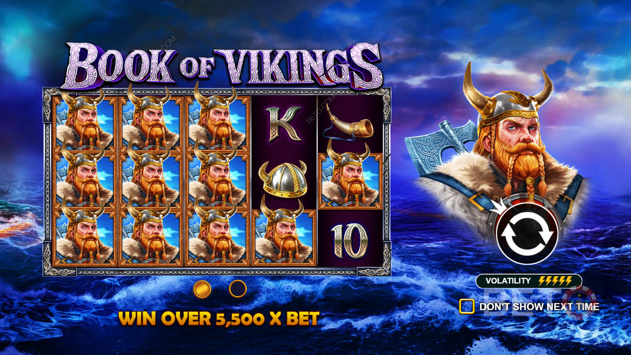 Выигрывайте вознаграждения, которые могут до 5 500 раз превышать ставки в очень изменчивом слоте Book of Vikings