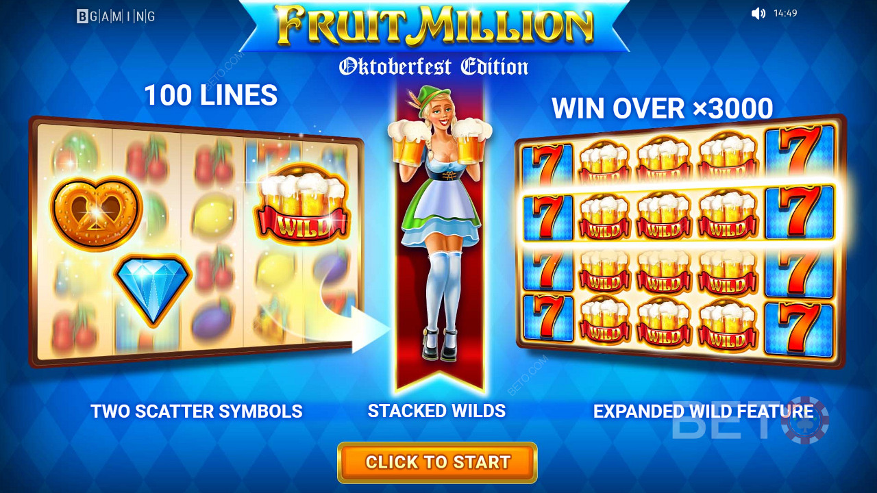 Играйте в слот со 100 линиями и выигрывайте до 3000x вашей ставки в Fruit Million