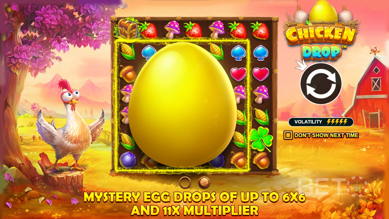 Наслаждайтесь падениями яиц с множителями и большими размерами в онлайн слоте Chicken Drop