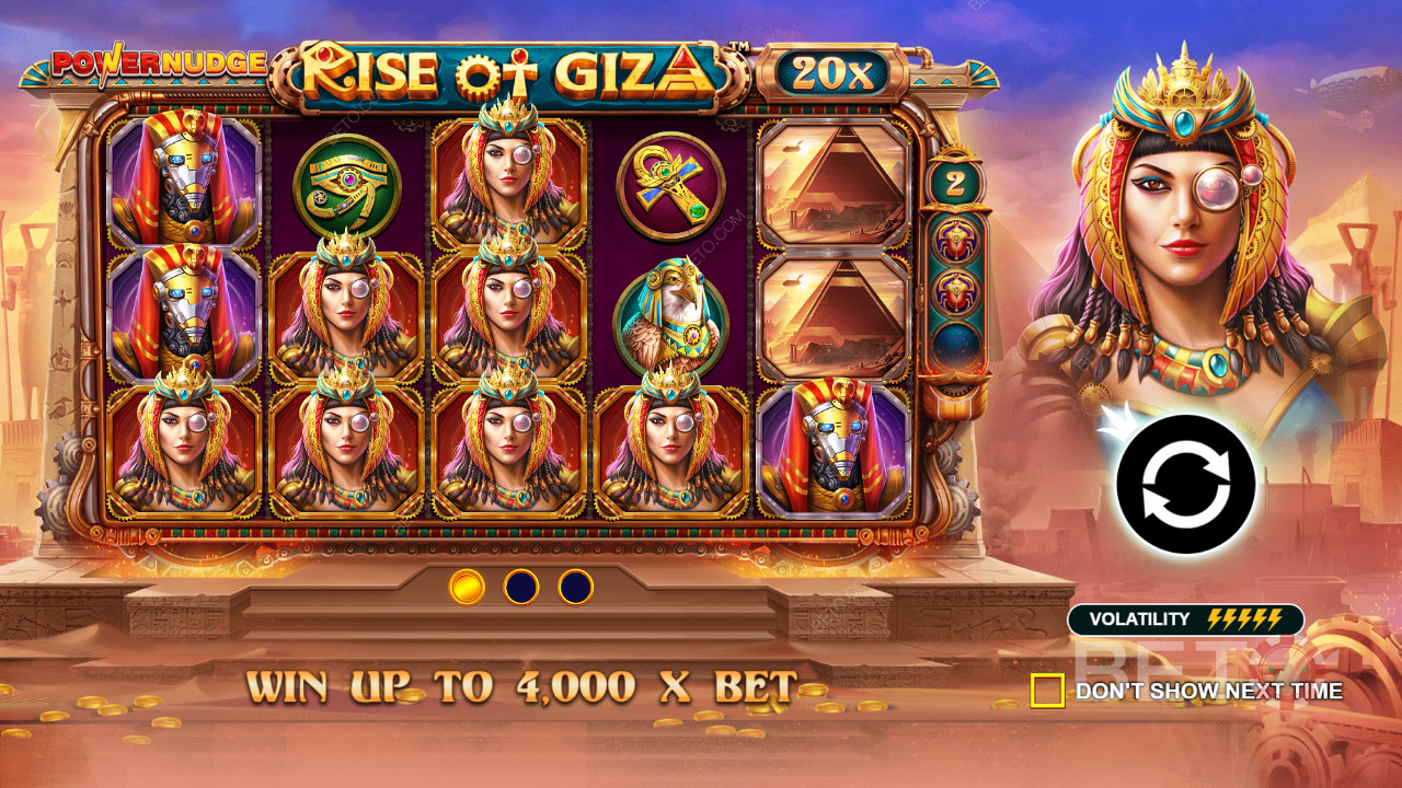 Выиграйте до 4 000x вашей ставки в онлайн слоте Rise of Giza PowerNudge
