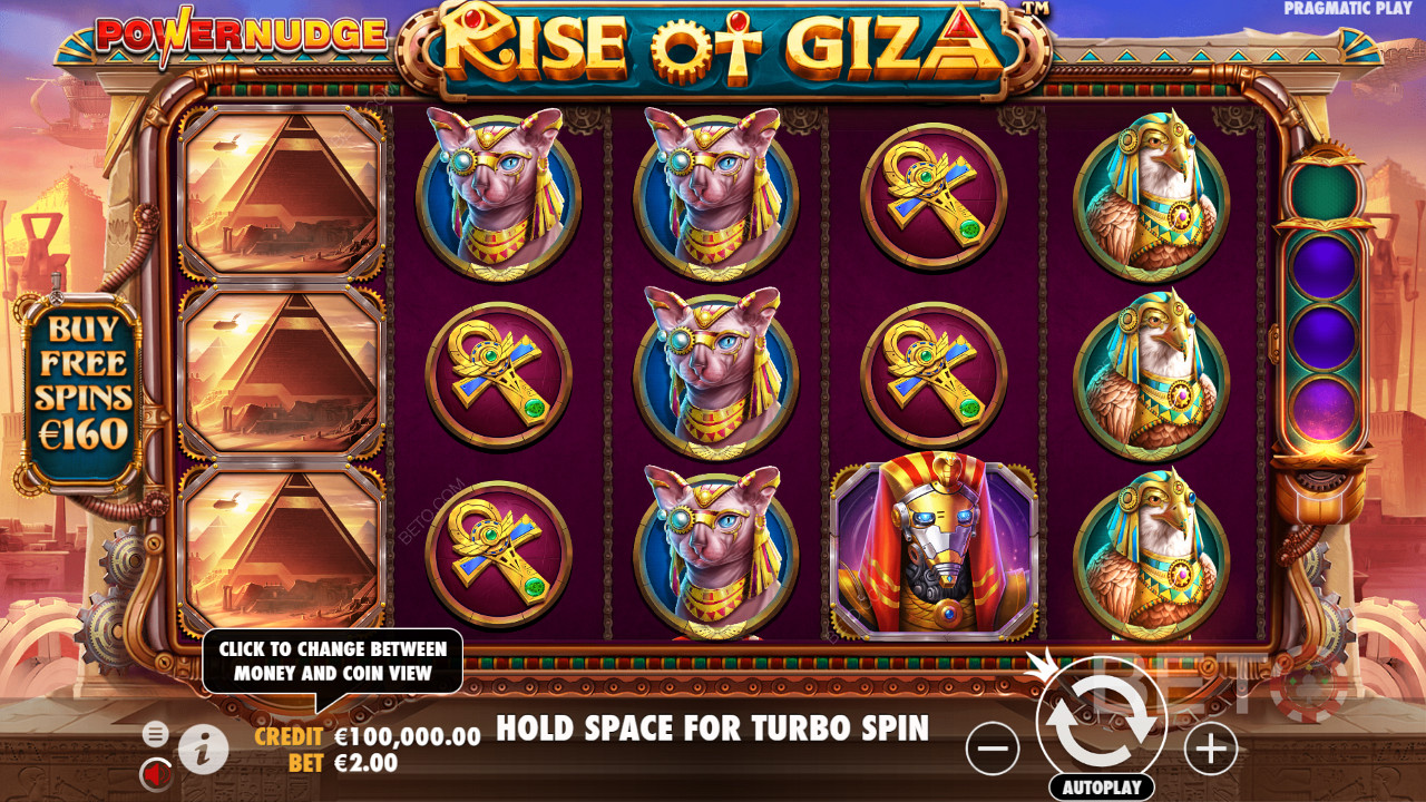 Оплатите 80-кратную ставку и получите Бесплатные Спины в игровом автомате Rise of Giza PowerNudge