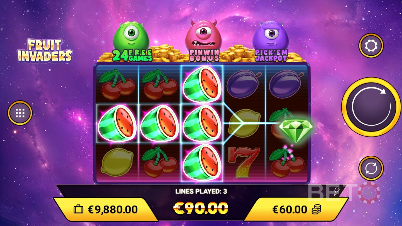 Выиграйте 1 200x вашу ставку в онлайн слоте Fruit Invaders!