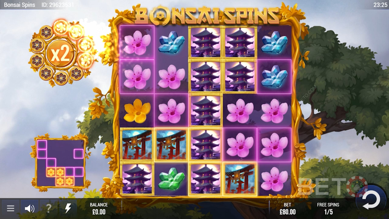 Специальные золотые тематические бонусные раунды Bonsai Spins