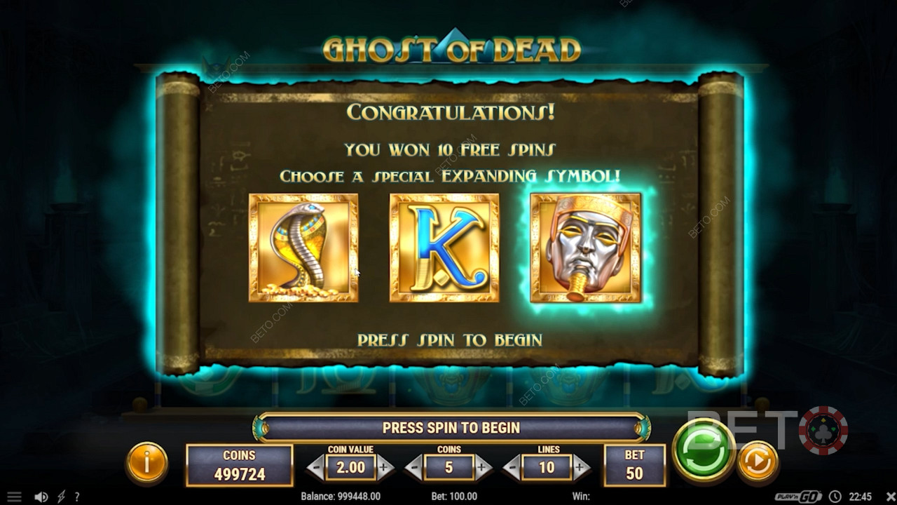 Выбор расширяющегося символа в раунде бесплатных вращений Ghost of Dead