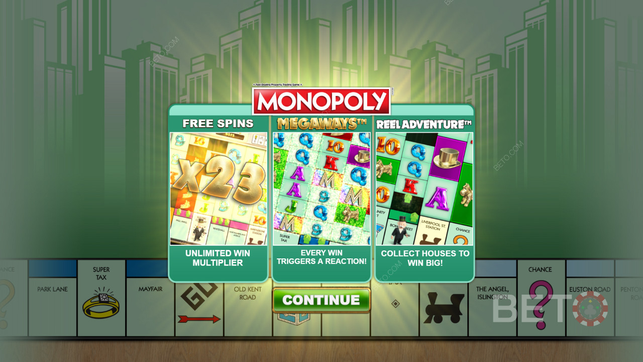 Начальный экран игры Monopoly Megaways