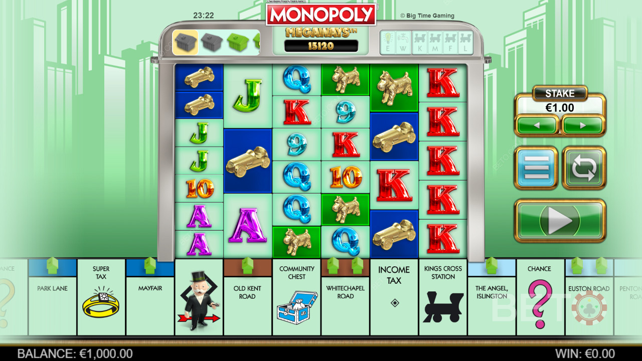 Игровая сетка Megaways в игре Monopoly Megaways