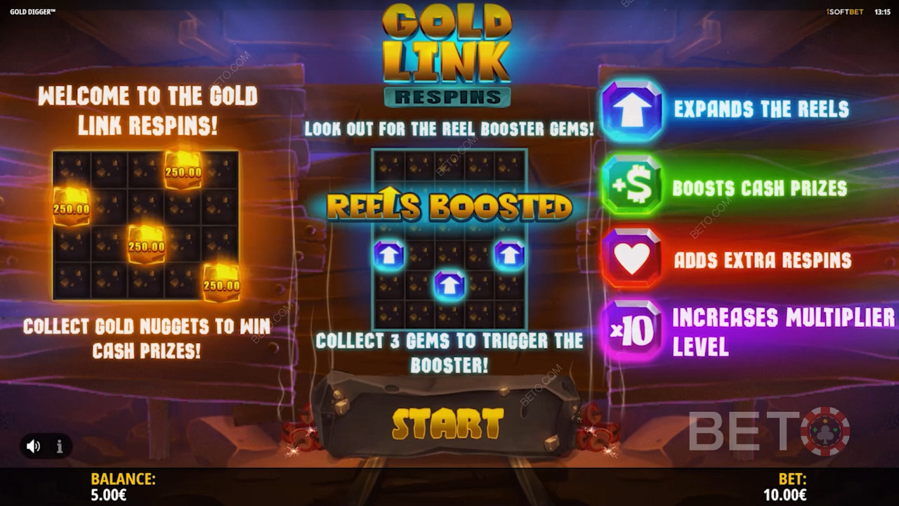 Вступительный экран Gold Digger с информацией об игровом процессе