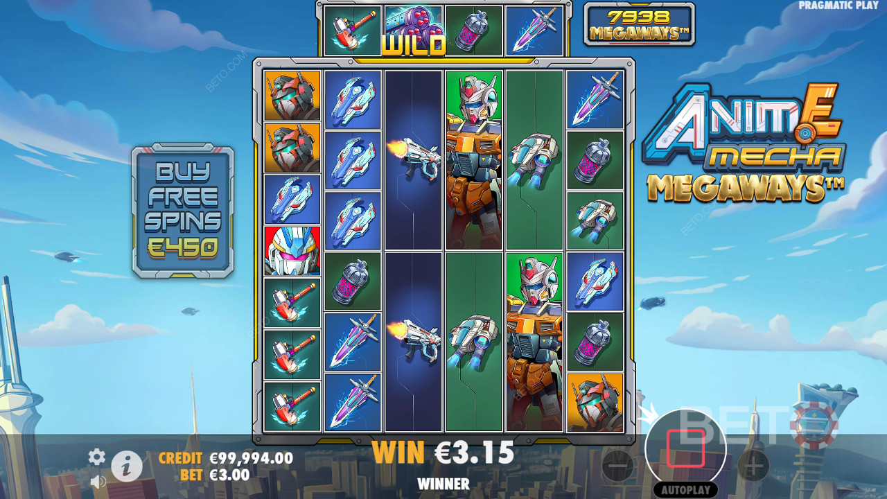 Бонусные функции, объясненные в аниме Mecha Megaways by Pragmatic Play