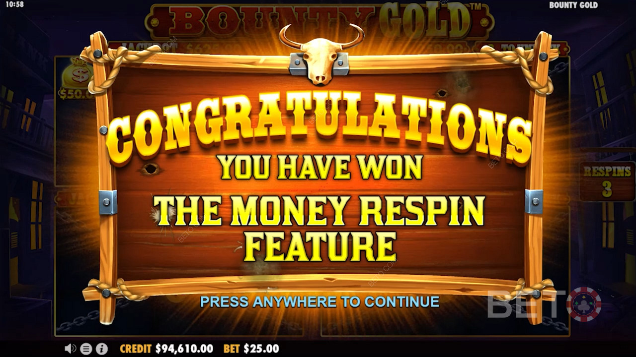 Выигрыш щедрых бесплатных вращений в игре Bounty Gold